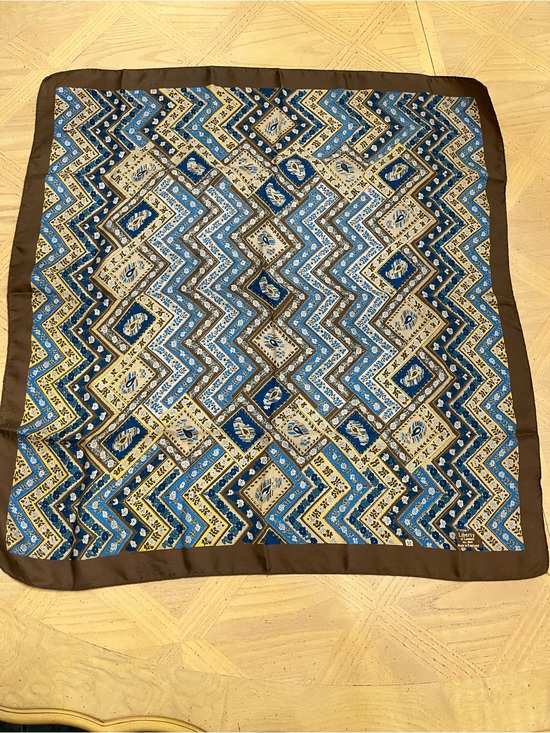 Liberty of London Accessories - Vintage Liberty of London Blue, Brown and Cream Floral, Geometric Silk Scarf